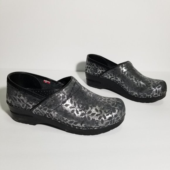 Sanita Metallic Floral Printed Slip On Clogs - Picture 1 of 7